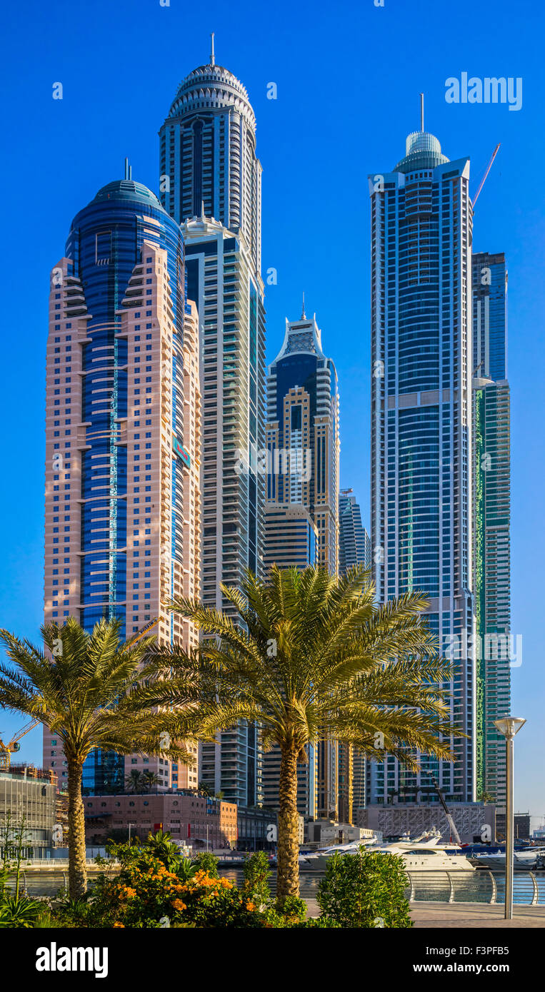 Skyscrapers in Dubai Marina. UAE Stock Photo