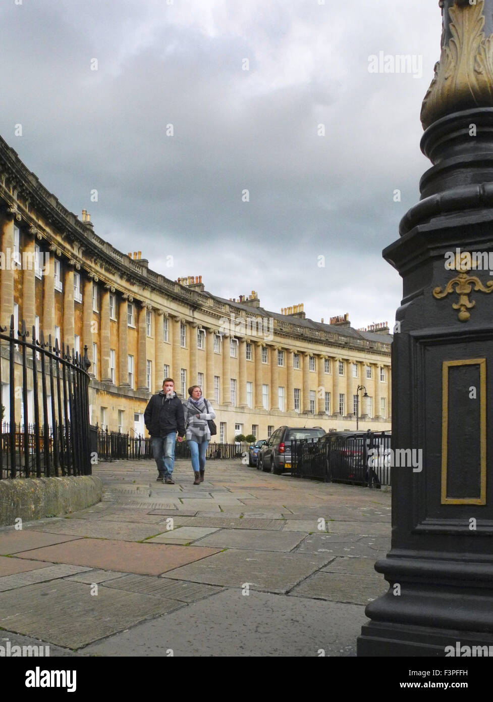 The Royal Crescent at Bath in UK with tourists Stock Photo