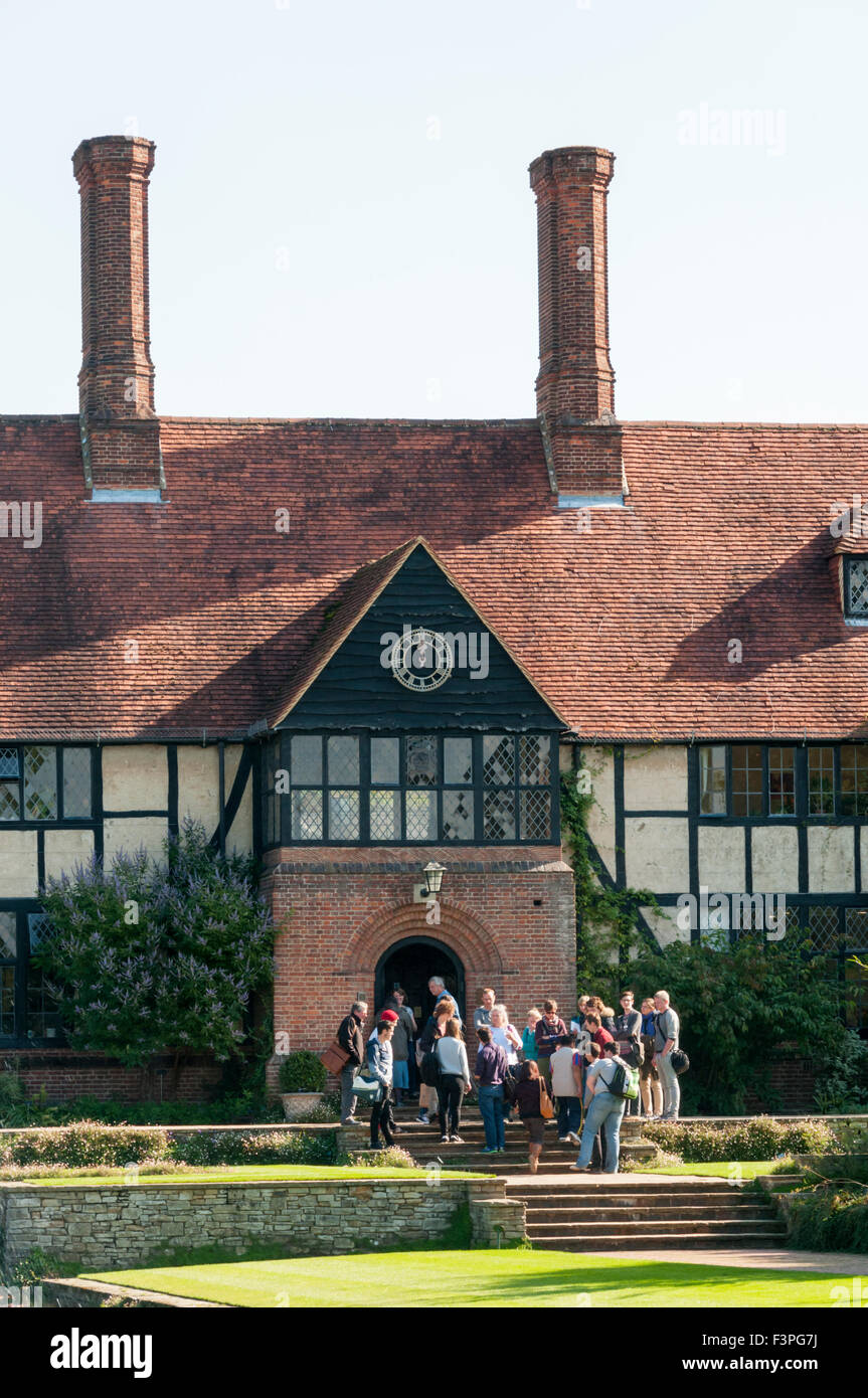 A tour group in front of the Grade II listed laboratory at the RHS gardens at Wisley in Surrey. Stock Photo