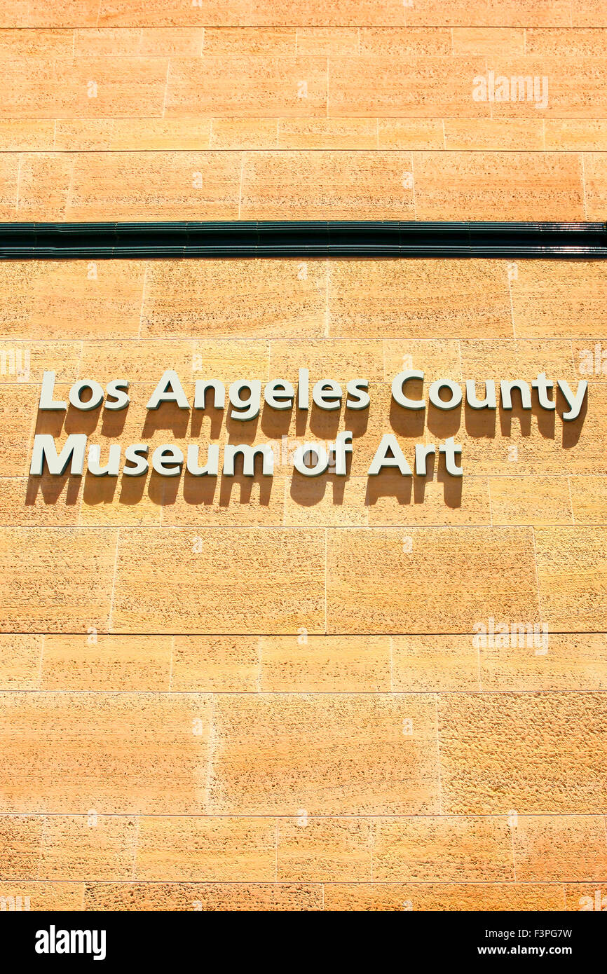 The Los Angeles County Museum of Art (LACMA) wall sign on Wilshire Boulevard in the Miracle Mile district Stock Photo