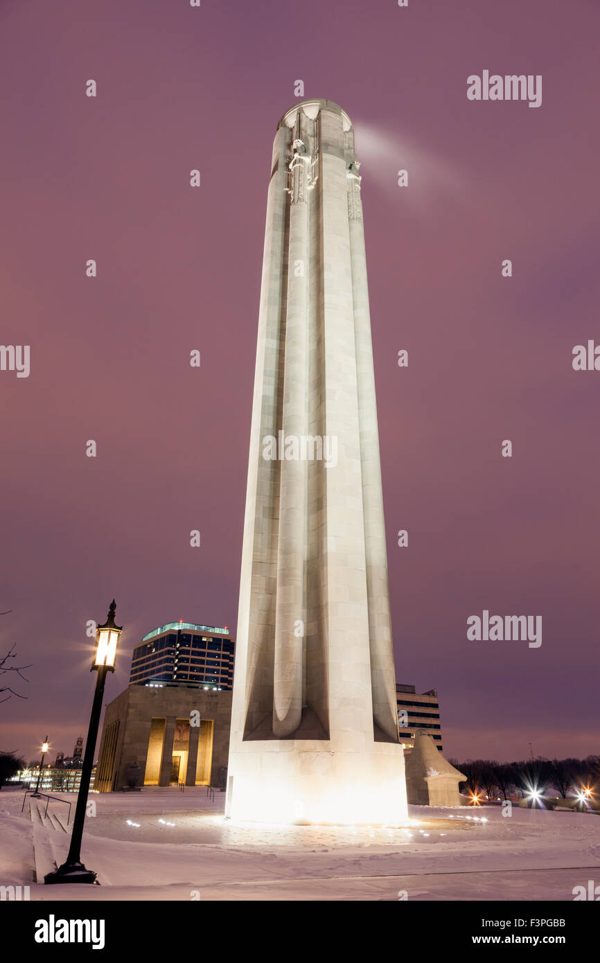 Liberty Memorial in Kansas City winter evening. Kansas City, Missouri