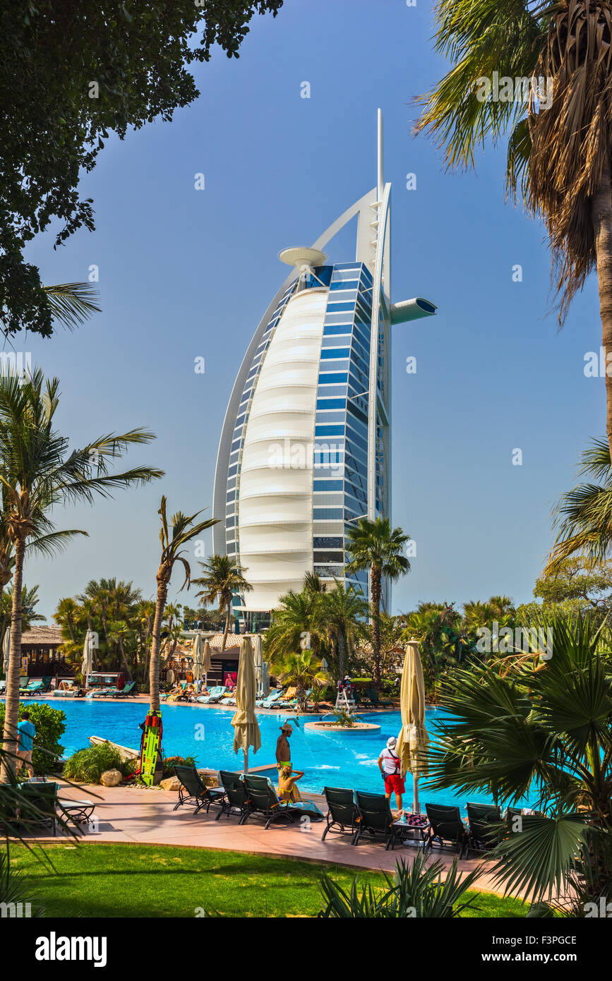 DUBAI, UAE - JANUARY 20: Burj Al Arab hotel on January 20, 2011 in Dubai, UAE. Burj Al Arab is a luxury 5 star hotel built on an Stock Photo