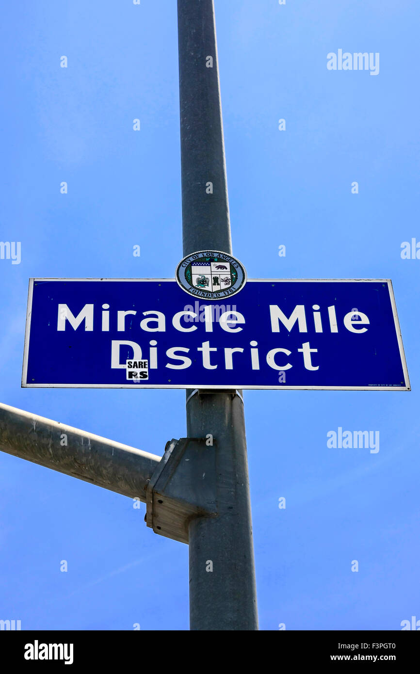 Miracle Mile District street sign in Los Angeles California Stock Photo