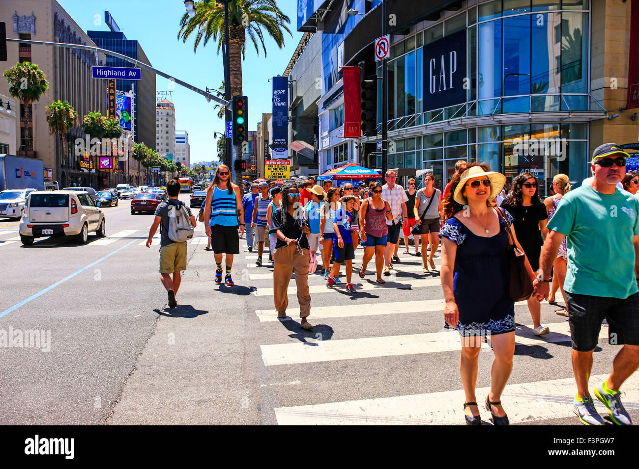 Mass tourism in tinseltown. Summer tourism on Hollywood Blvd in Los