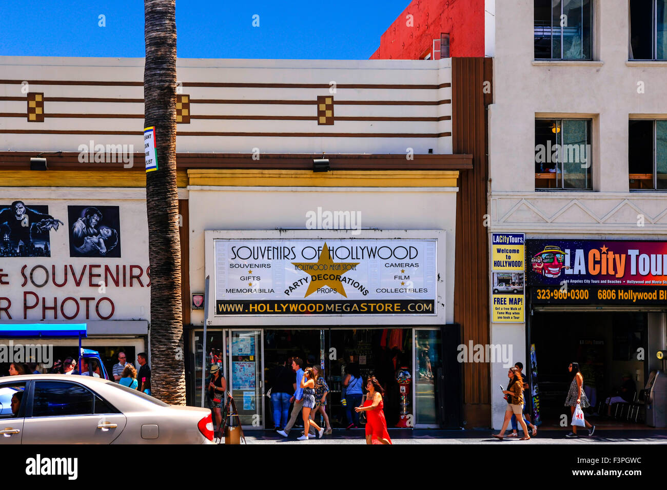 Souvenirs of Hollywood film memorabilia store on Hollywood Blvd and the corner of Highland Ave in downtown Hollywood CA Stock Photo