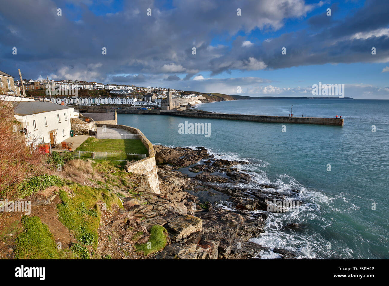 Porthleven; Pier and Village Cornwall; UK Stock Photo