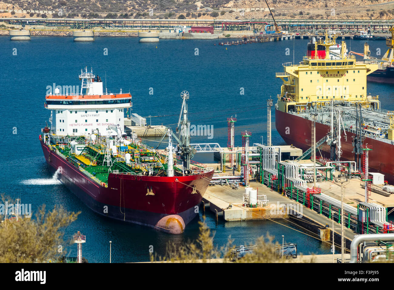 large tankers unloading crude oil Stock Photo