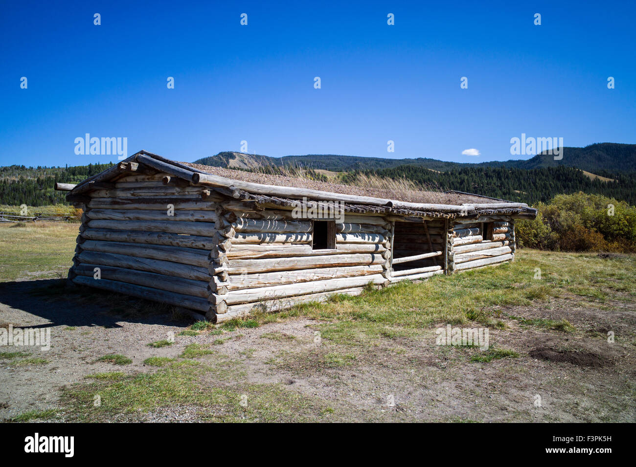 Historic J. Pierce Cunningham cabin; Bar Flying U Ranch; Grand Teton National Park, Wyoming; USA Stock Photo