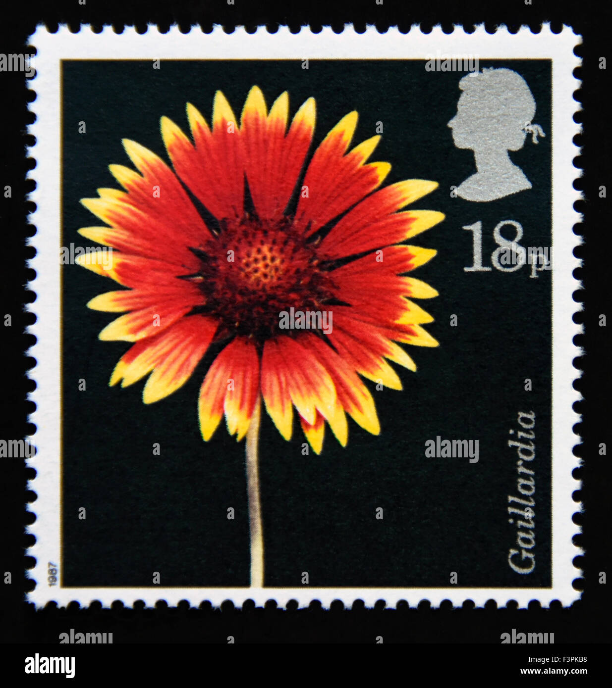 Postage stamp. Great Britain. Queen Elizabeth II. 1987. Flower Photographs by Alfred Lammer. 18p. Stock Photo