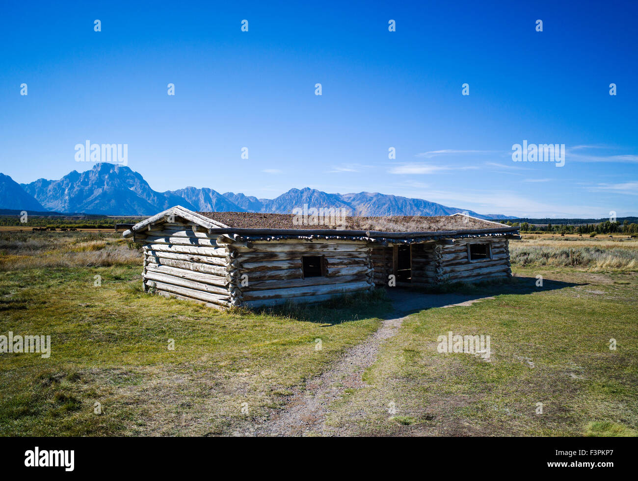 Historic J. Pierce Cunningham cabin; Bar Flying U Ranch; Grand Teton National Park, Wyoming; USA Stock Photo