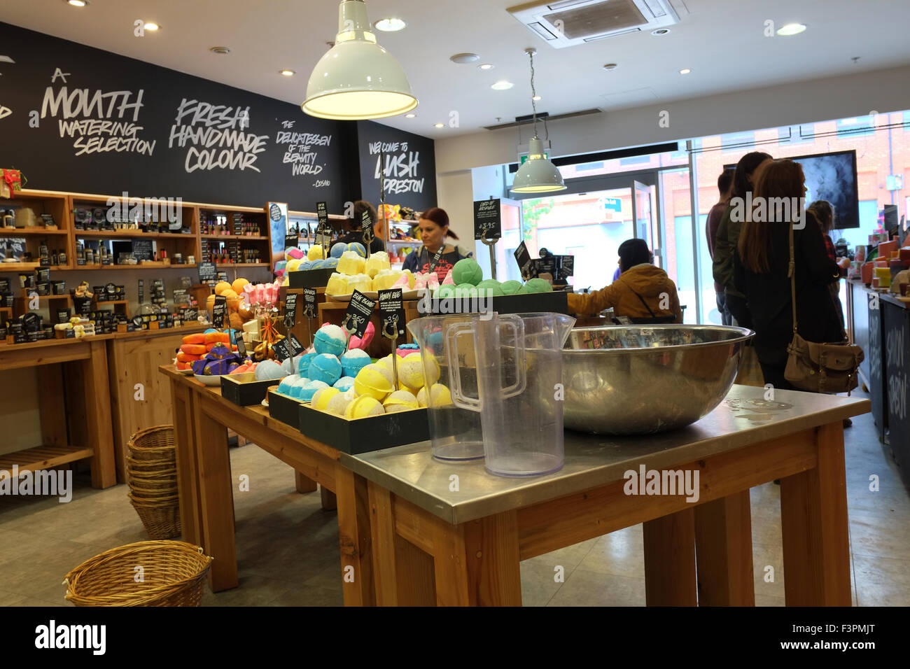 lush cosmetic cosmetics soap soaps bath bomb shop interior Stock Photo