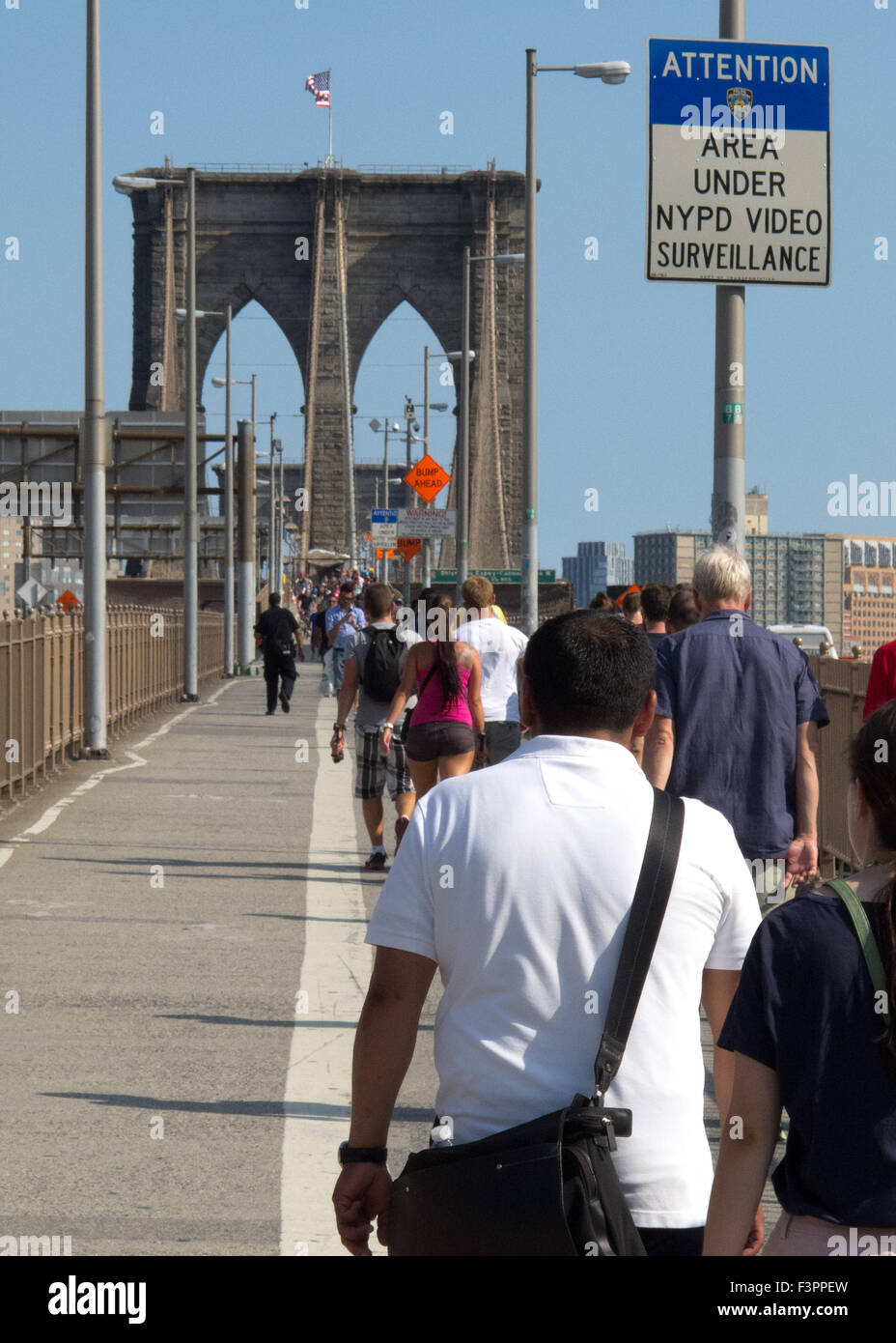 People on Brooklyn Bridge, Manhattan, New York City, New York, USA, Stock Photo