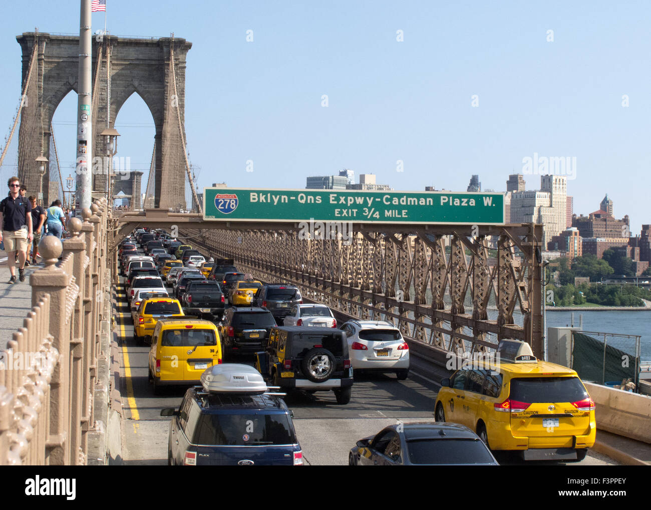 Rush hour traffic on  Brooklyn Bridge,Manhattan,New York City,USA. Stock Photo