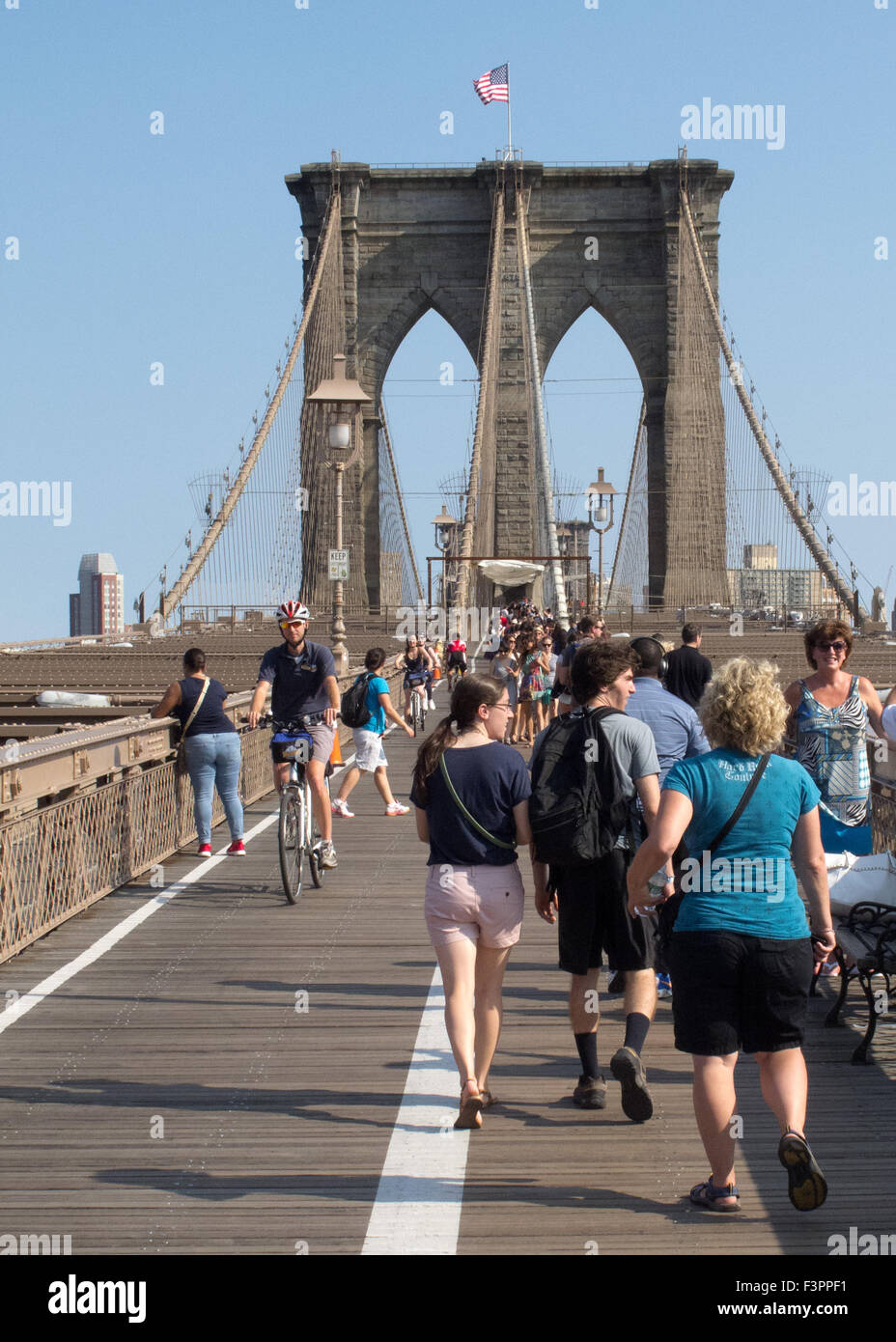 People on Brooklyn Bridge, Manhattan, New York City, New York, USA, Stock Photo