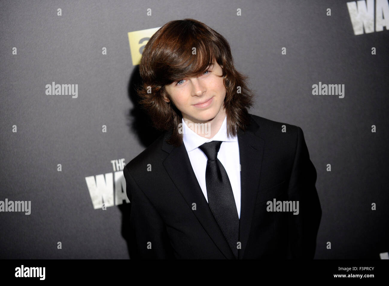 New York City. 9th Oct, 2015. Chandler Riggs attends AMC's 'The Walking Dead' Season 6 Fan Premiere Event 2015 at Madison Square Garden on October 9, 2015 in New York City. © dpa/Alamy Live News Stock Photo