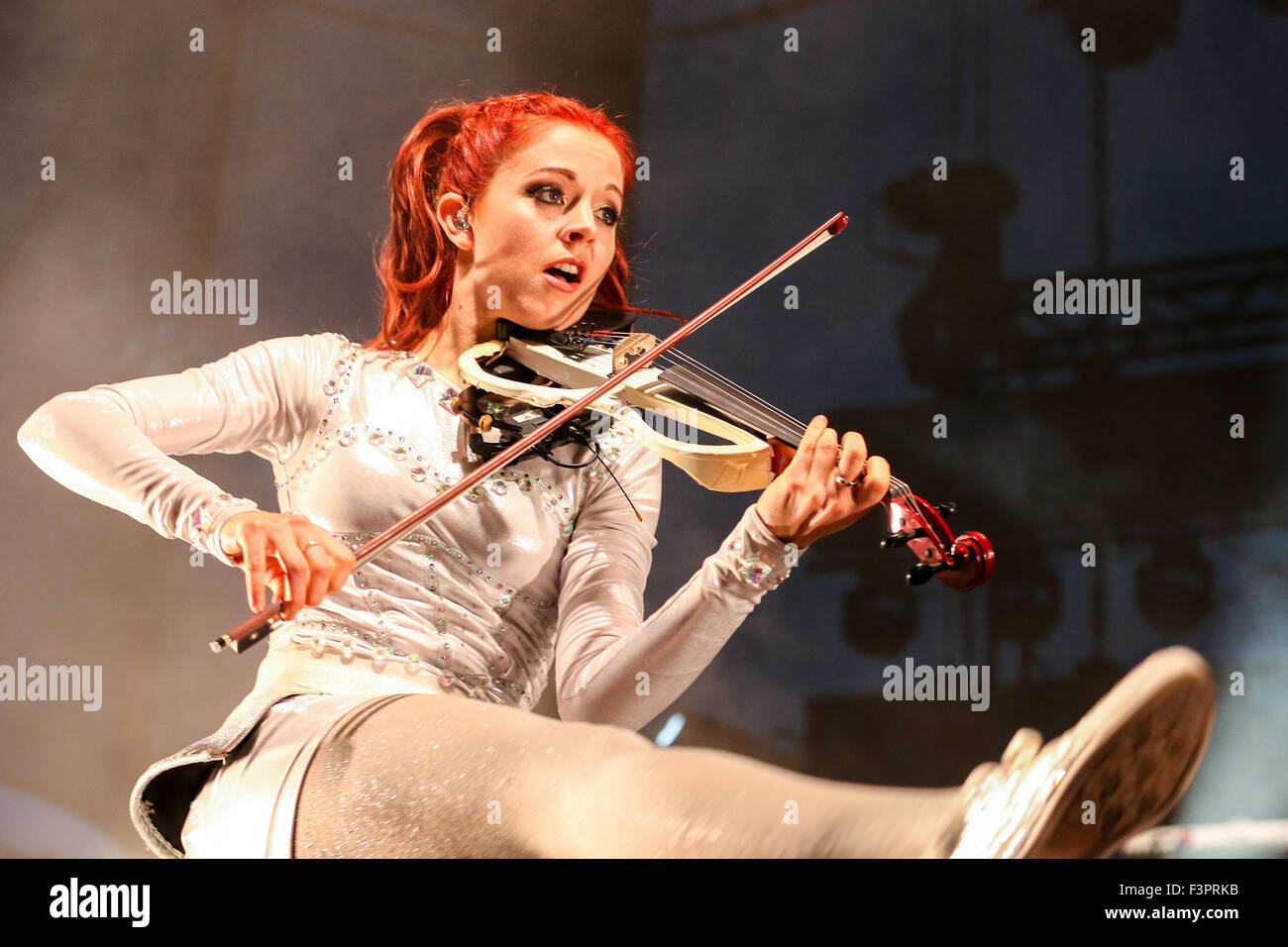 Music Artist LINDSEY STIRLING performs at the Red Hat Amphitheater in North Carolina.  Lindsey Stirling (born September 21, 1986) is an American violinist, dancer, performance artist, and composer. She presents choreographed violin performances, both live and in music videos found on her YouTube channel, Lindsey Stirling, which she introduced in 2007. Stock Photo