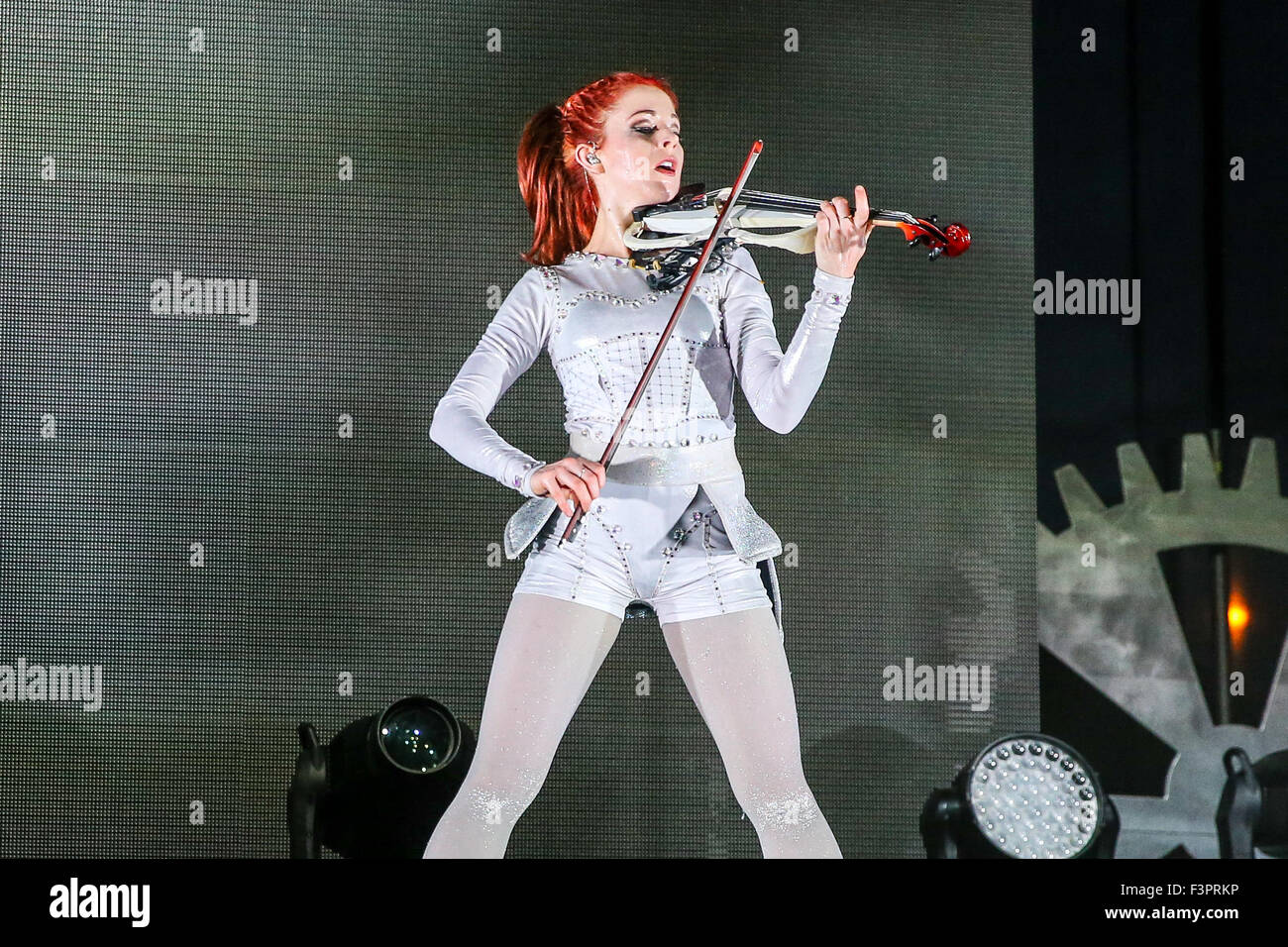 Music Artist LINDSEY STIRLING performs at the Red Hat Amphitheater in North Carolina.  Lindsey Stirling (born September 21, 1986) is an American violinist, dancer, performance artist, and composer. She presents choreographed violin performances, both live and in music videos found on her YouTube channel, Lindsey Stirling, which she introduced in 2007. Stock Photo