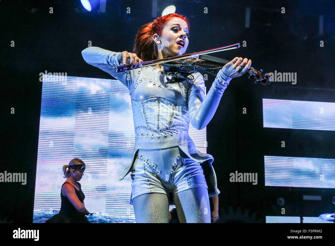 Music Artist LINDSEY STIRLING performs at the Red Hat Amphitheater in North Carolina.  Lindsey Stirling (born September 21, 1986) is an American violinist, dancer, performance artist, and composer. She presents choreographed violin performances, both live and in music videos found on her YouTube channel, Lindsey Stirling, which she introduced in 2007. Stock Photo
