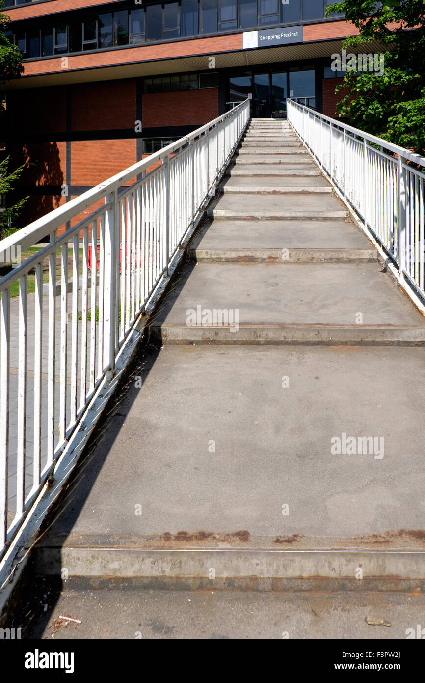 Stairs leading to precinct shopping centre, Oxford Road, The University of Manchester, UK Stock Photo
