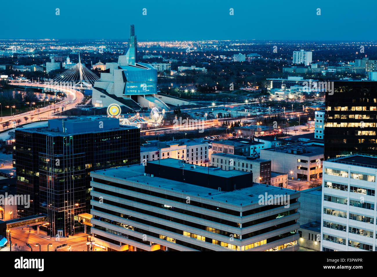 Winnipeg panorama at night. Winnipeg, Manitoba, Canada. Stock Photo