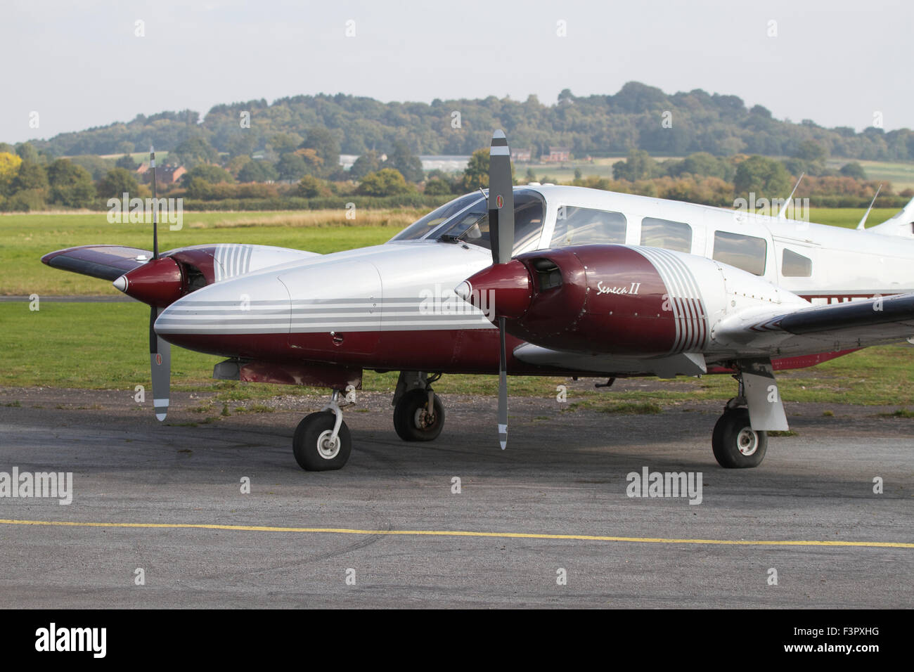 Twin engined light aircraft parked at Wolverhampton Halfpenny Green Airport UK Stock Photo