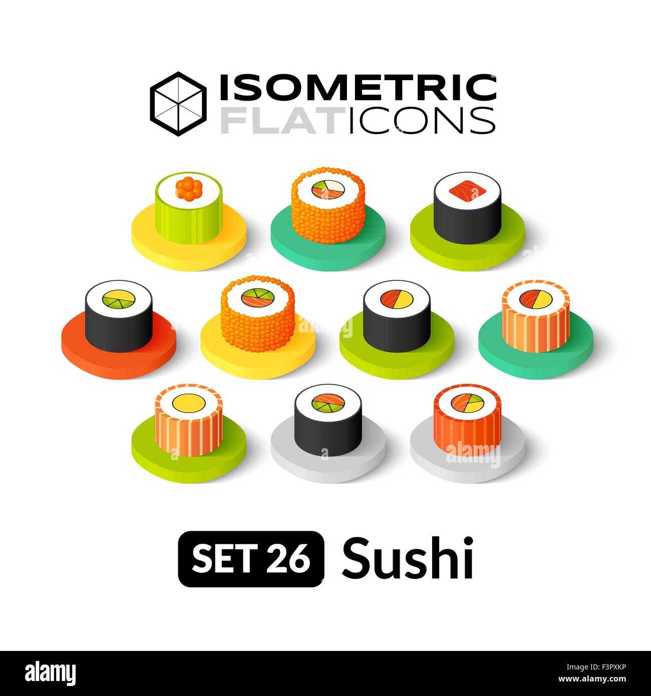 Isometric flat icons set 26 Stock Vector