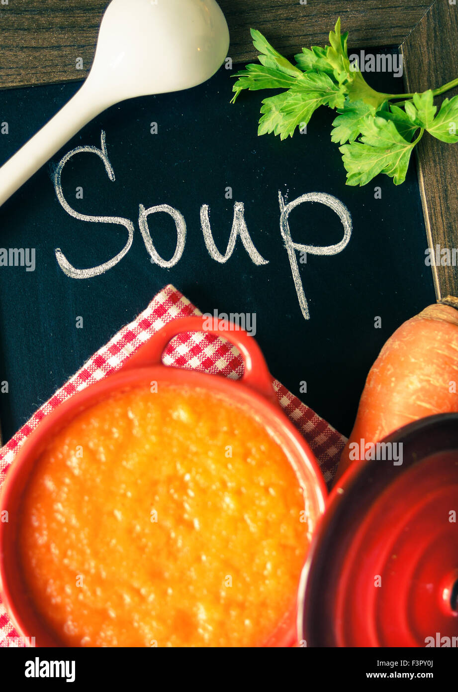 Different kinds of soups sprinach soup, french onion creamsoup and