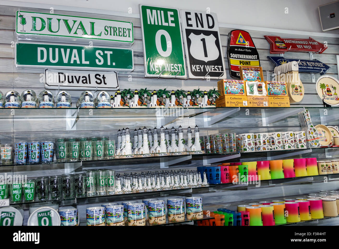 Florida Key West Keys Highway Route 1 Whitehead Street Mile Marker 0 End Of The Road Gift Shop Store Souvenirs Retail Products Display Case Sale Merch Stock Photo Alamy