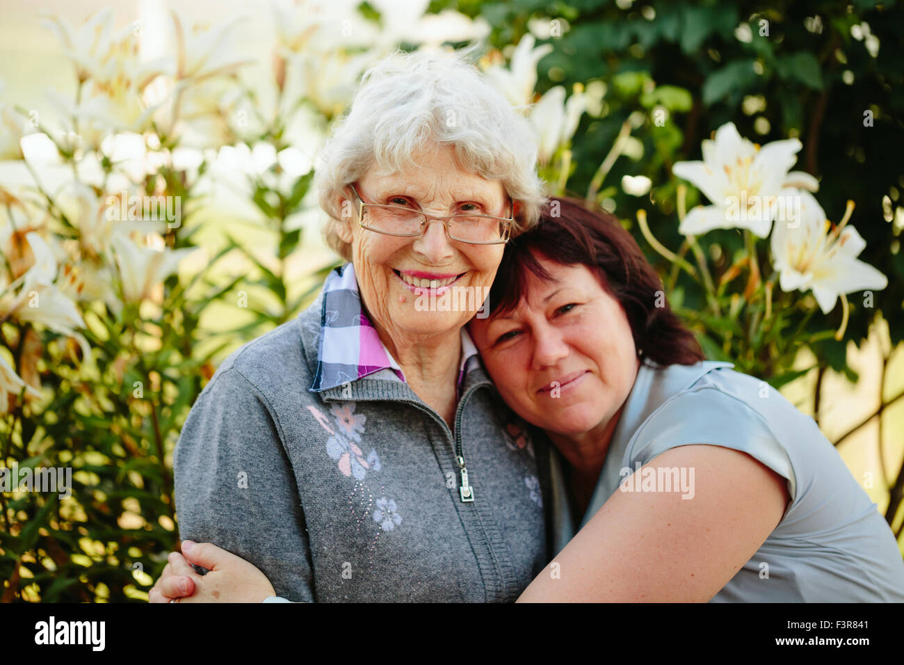 Love daughter and old mother. Stock Photo