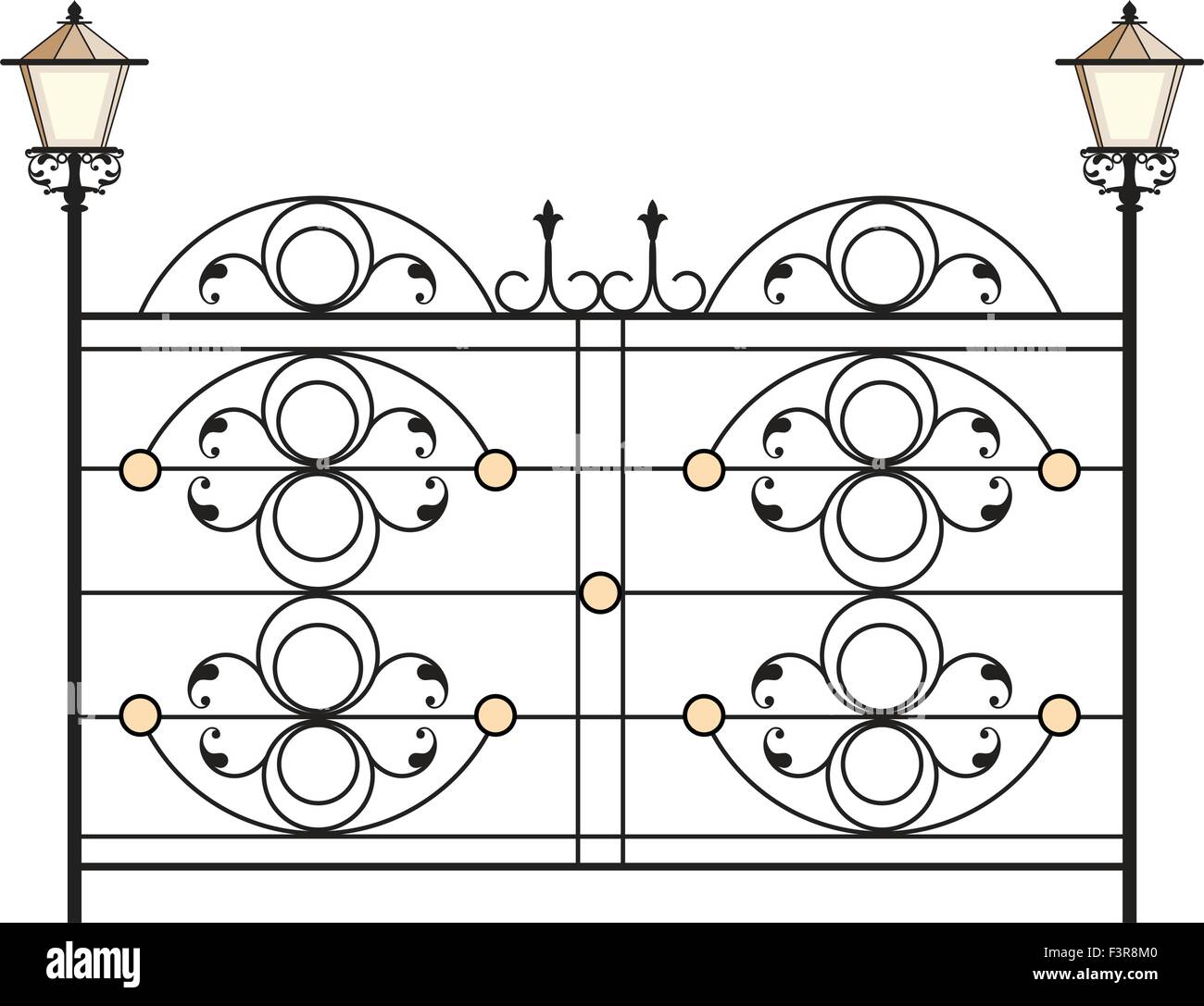 Wrought Iron Gate With Lamp Vector Art Stock Vector