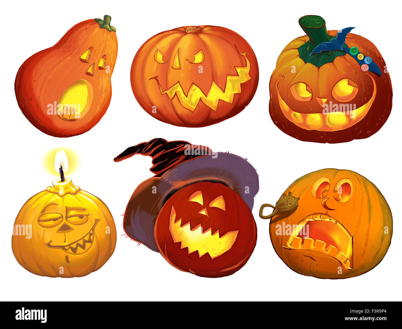 Set pumpkins for Halloween on a white background. Raster illustration ...