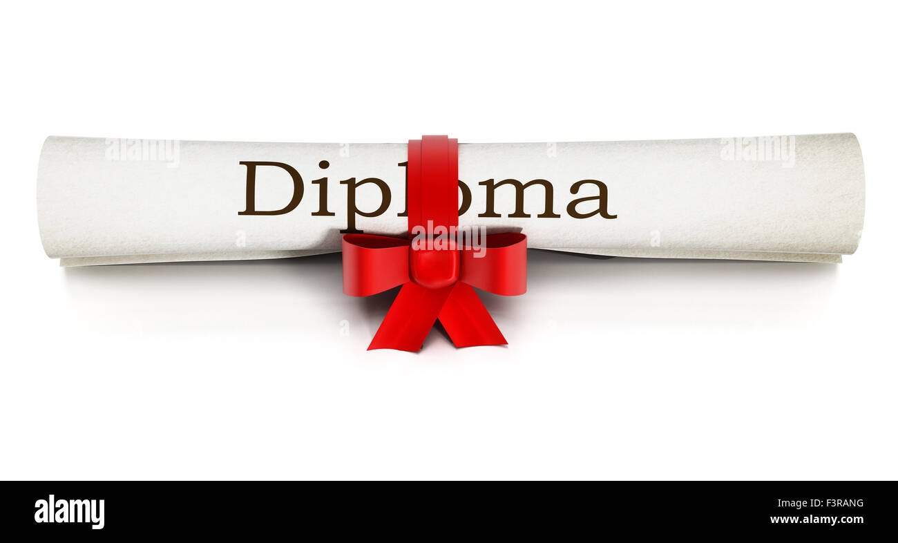 Rolled up diploma isolated on white background Stock Photo