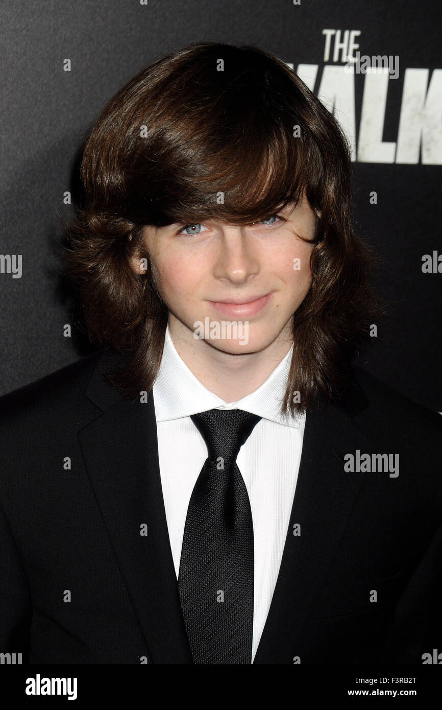 New York City. 9th Oct, 2015. Chandler Riggs attends AMC's 'The Walking Dead' Season 6 Fan Premiere Event 2015 at Madison Square Garden on October 9, 2015 in New York City./picture alliance © dpa/Alamy Live News Stock Photo