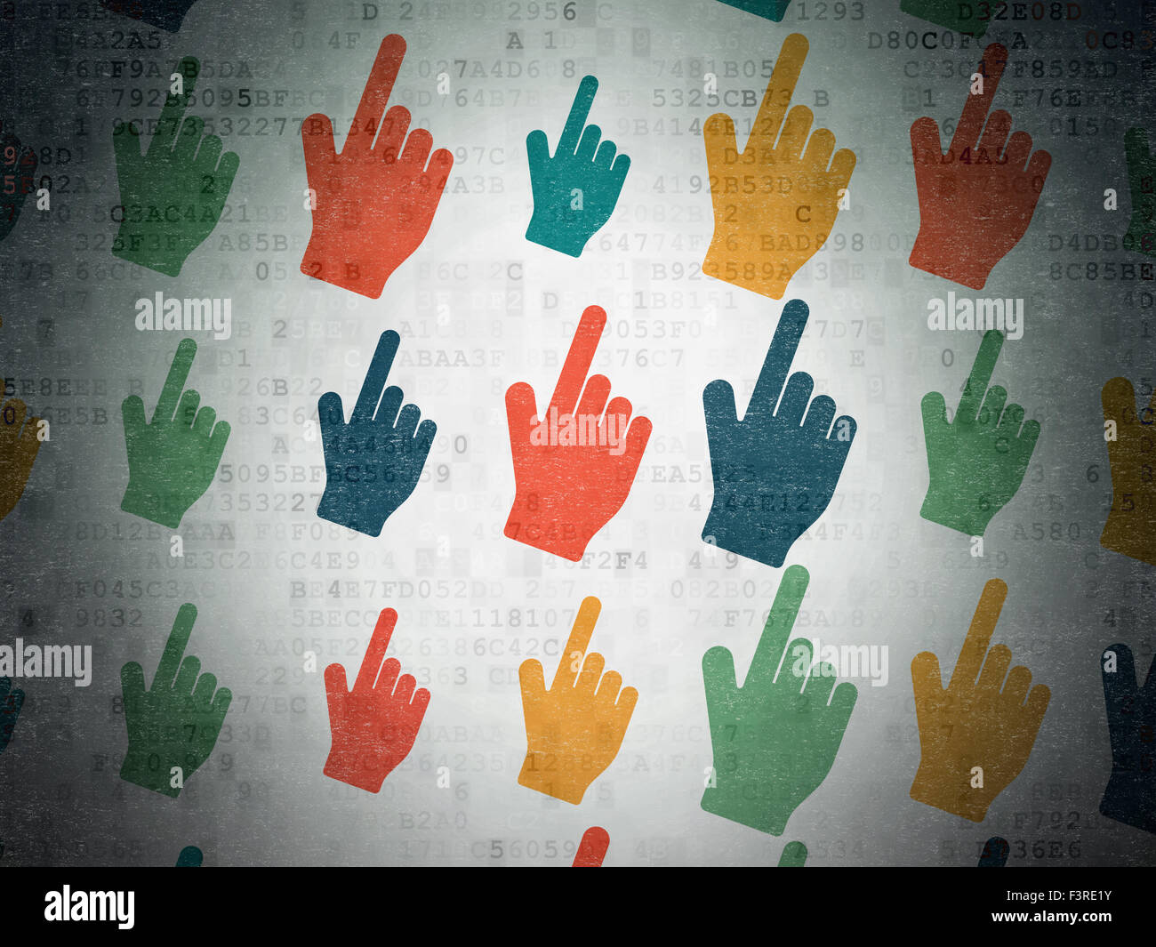 Social network concept: Mouse Cursor icons on Digital Paper background ...