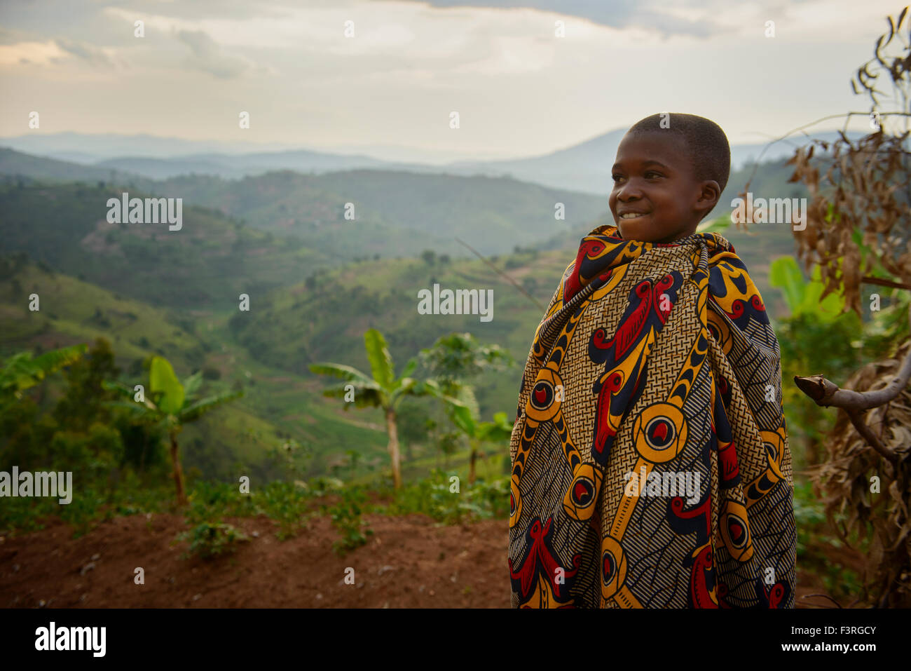 Boy in traditional clothes, Southern Rwanda, Africa Stock Photo