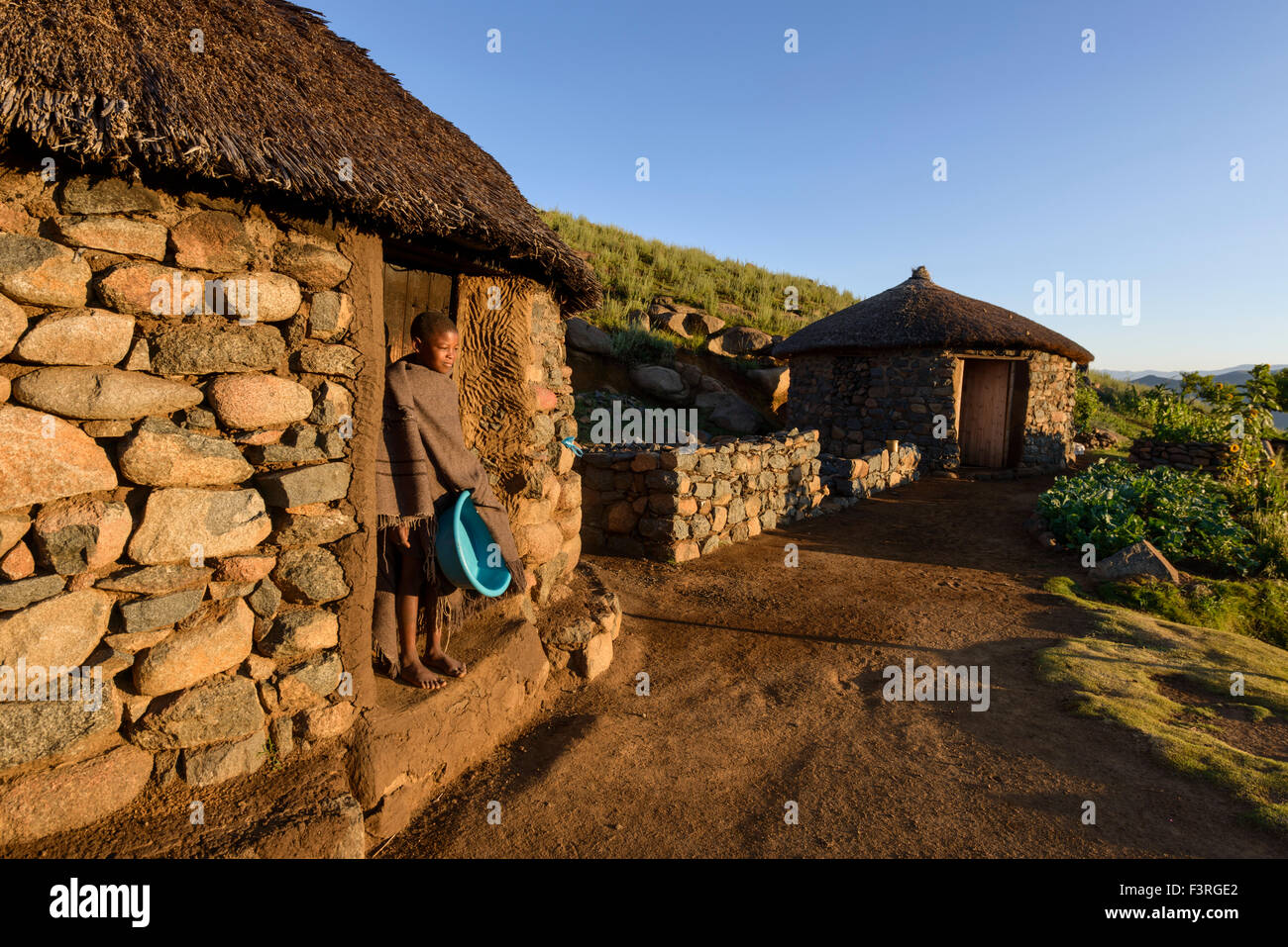 Basotho shepherd in traditional dwelling, Lesotho, Africa Stock Photo