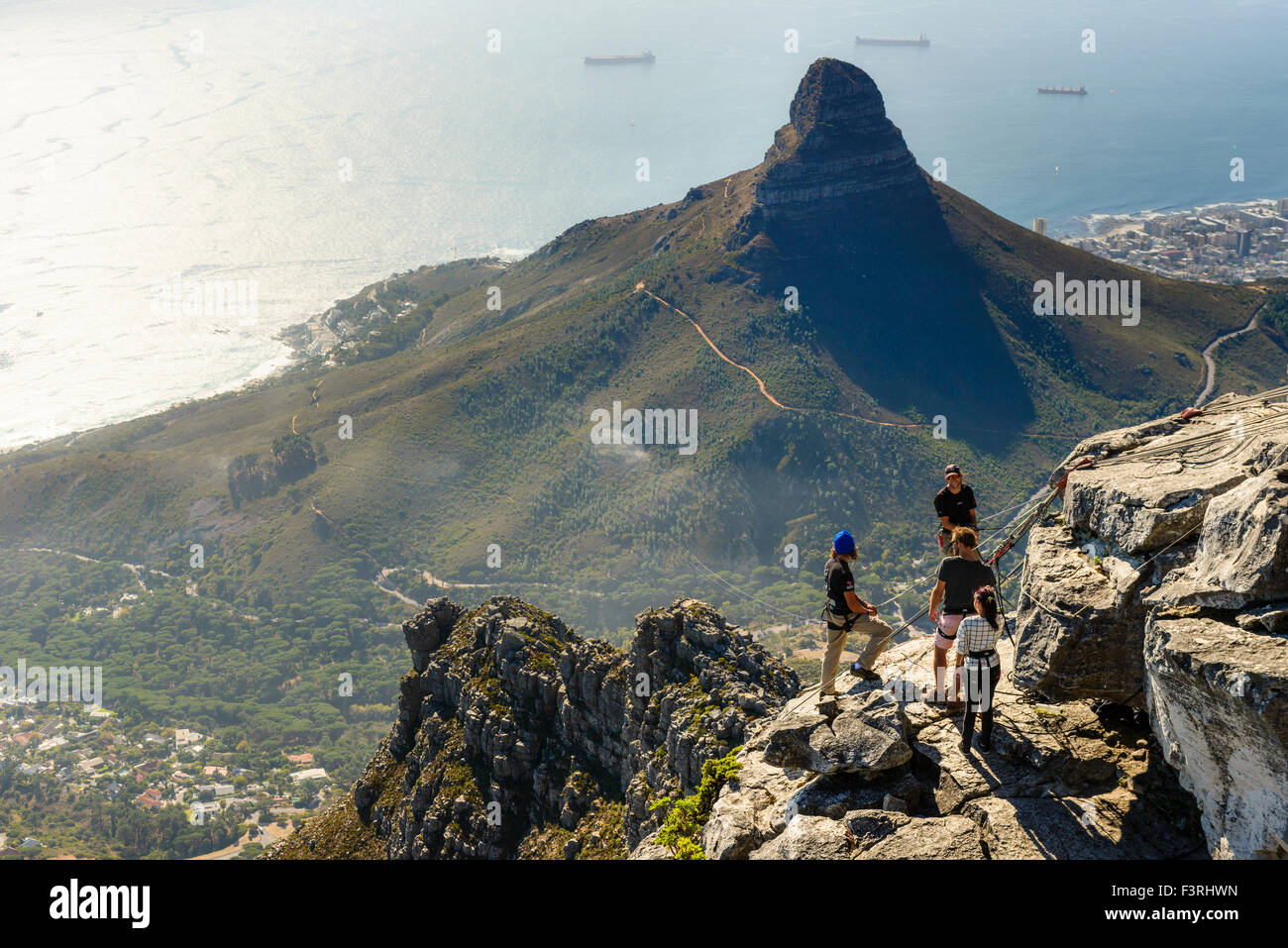 Rappelling on Table mountain, Cape Town, South Africa Stock Photo