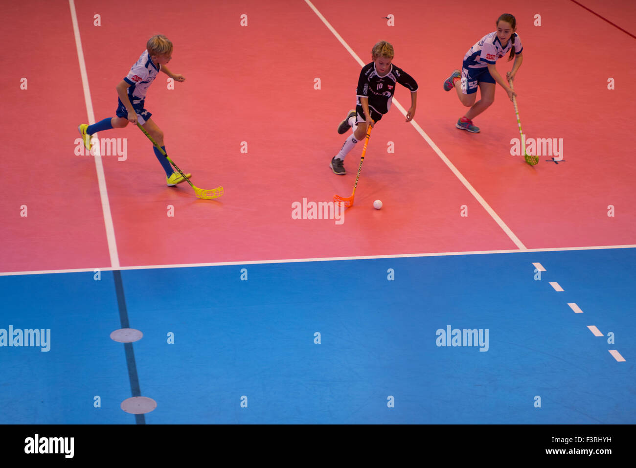 Children Boys Schoolchildren Playing Floorball Floor Hockey