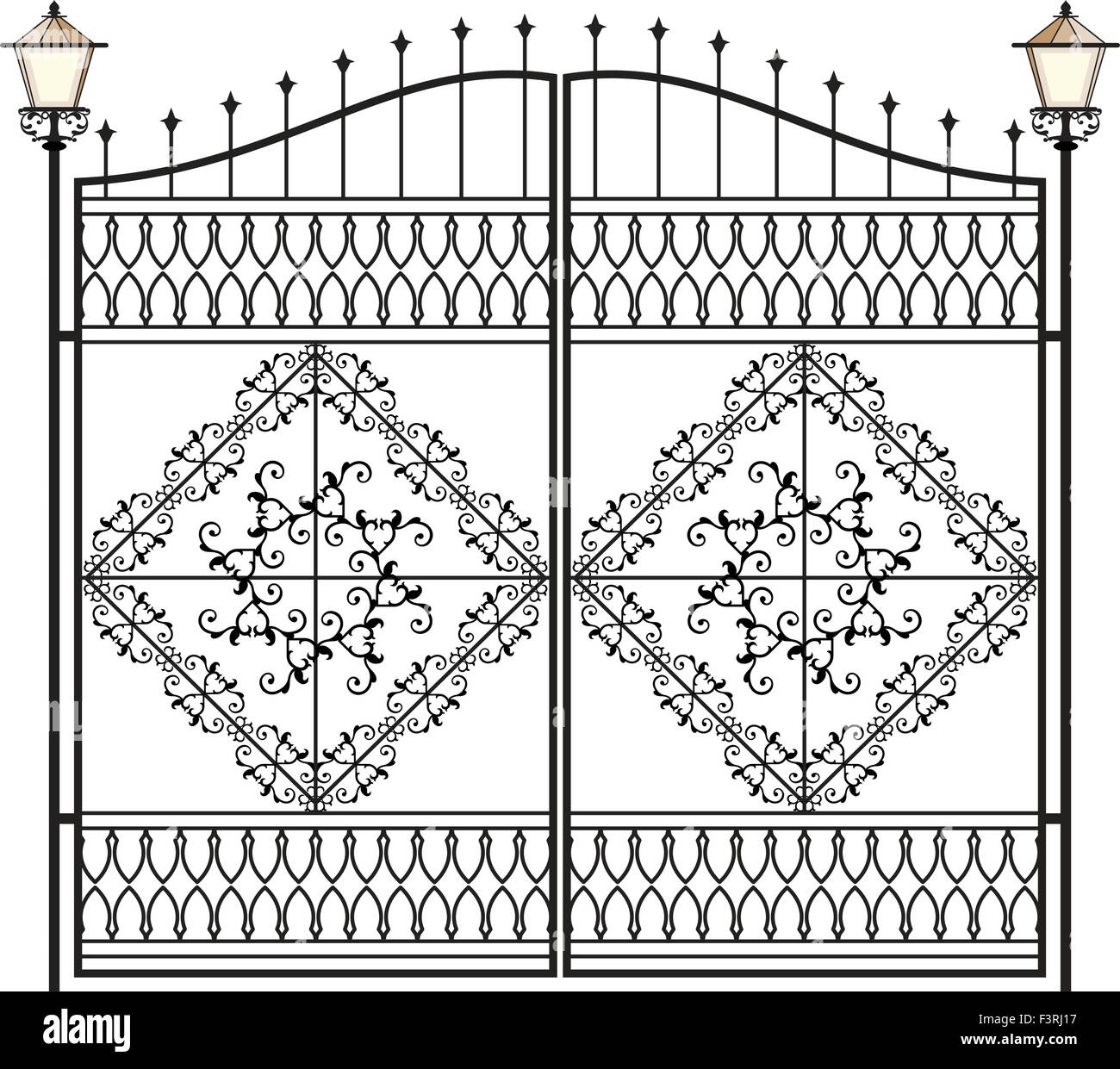 Wrought Iron Gate With Lamp Vector Art Stock Vector