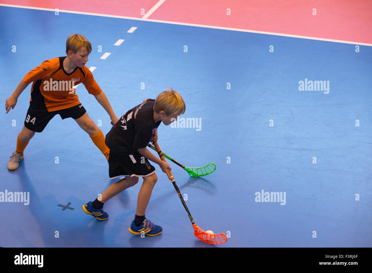 Children Boys Schoolchildren Playing Floorball Floor Hockey
