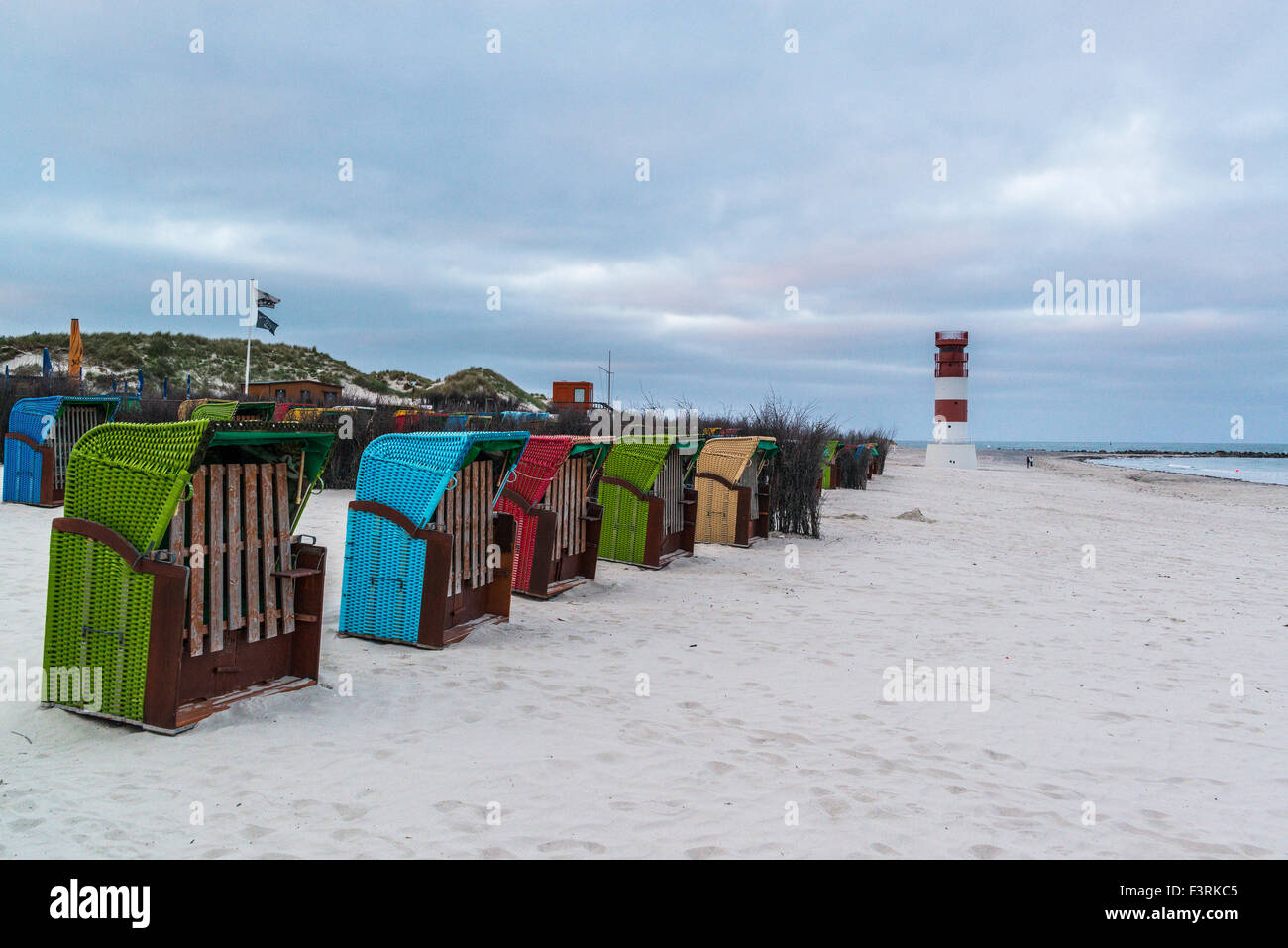 Wicker beach chairs on the beach, Helgoland, Schleswig-Holstein, Germany Stock Photo