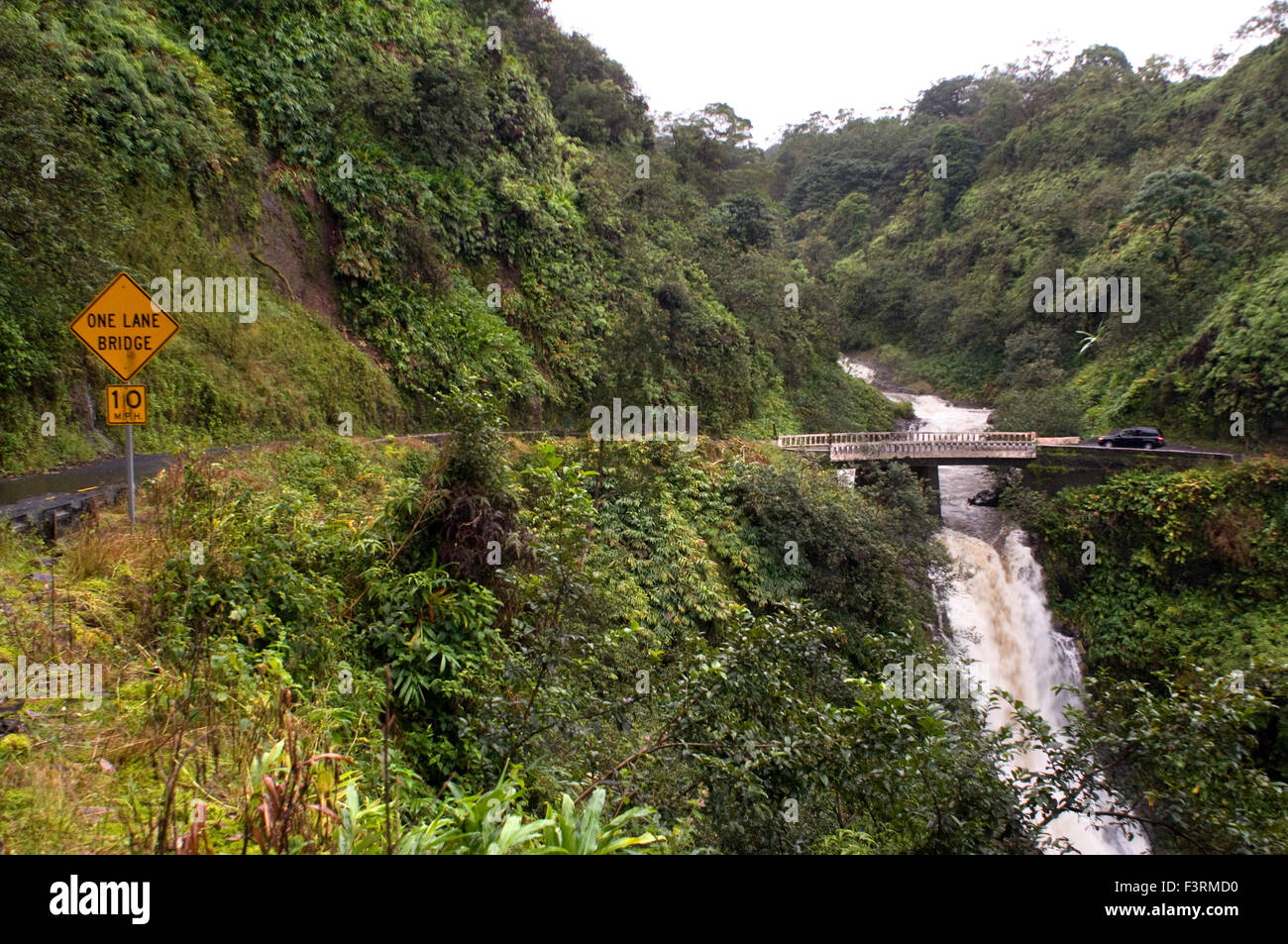 Waterfalls in the path of road to Hana. Maui. Hawaii. Oheo Pools Gulch Hana Highway Mount Haleakala Maui Hawaii Pacific Ocean. T Stock Photo