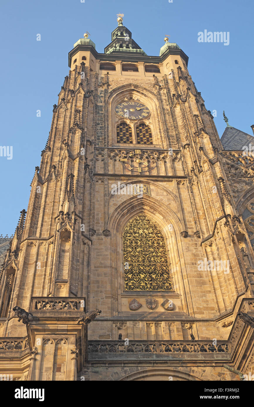 South facade of the huge Main tower St Vitus's Cathedral, Prague, Czech Republic. Stock Photo