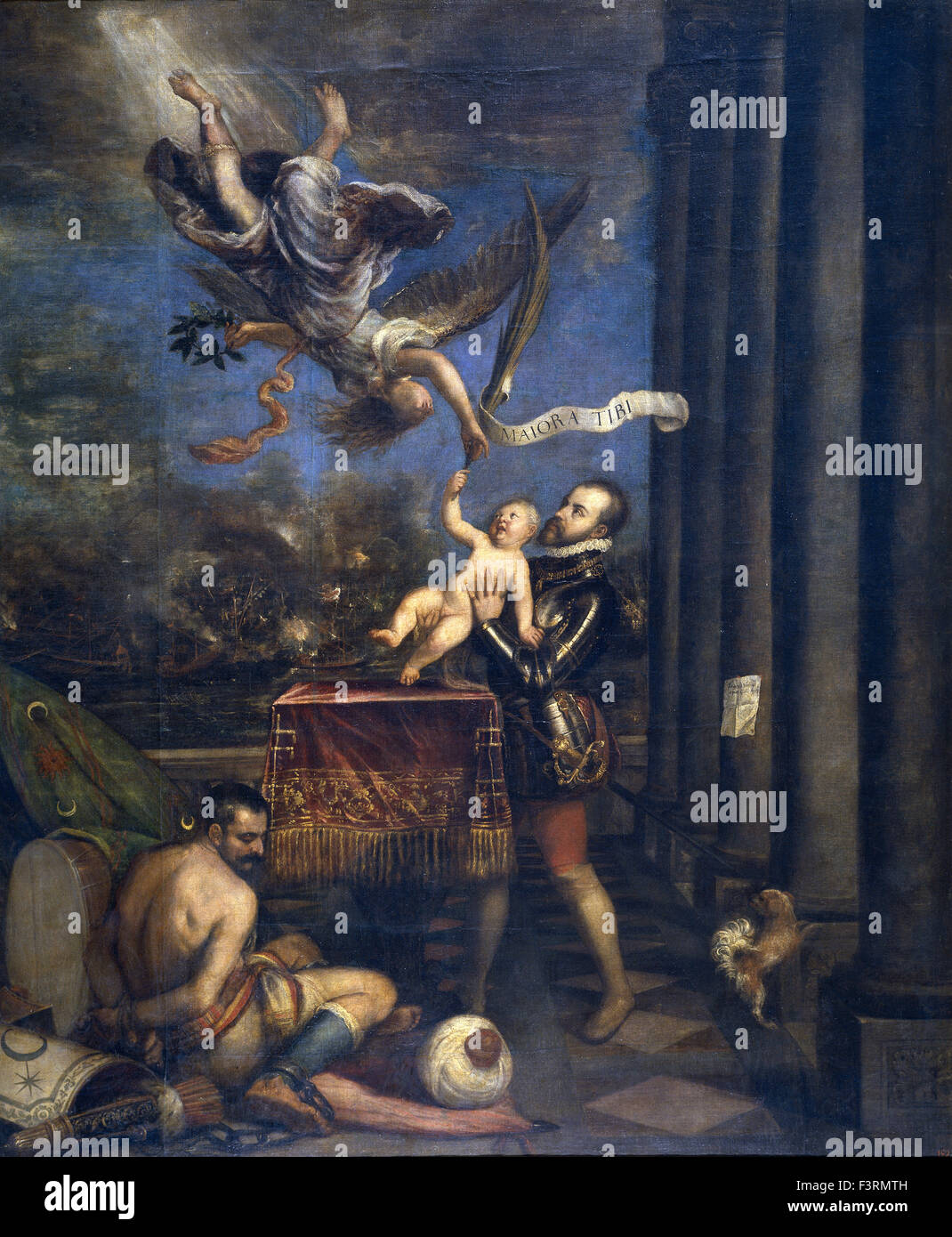 Tiziano Vecellio - Titian - Following Victory at Lepanto, Felipe II offers the Infante Don Fernando to Heaven Stock Photo