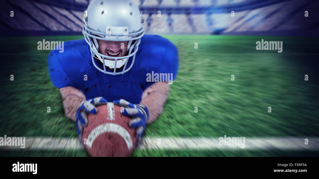 Composite image of american football player reaching towards ball Stock ...