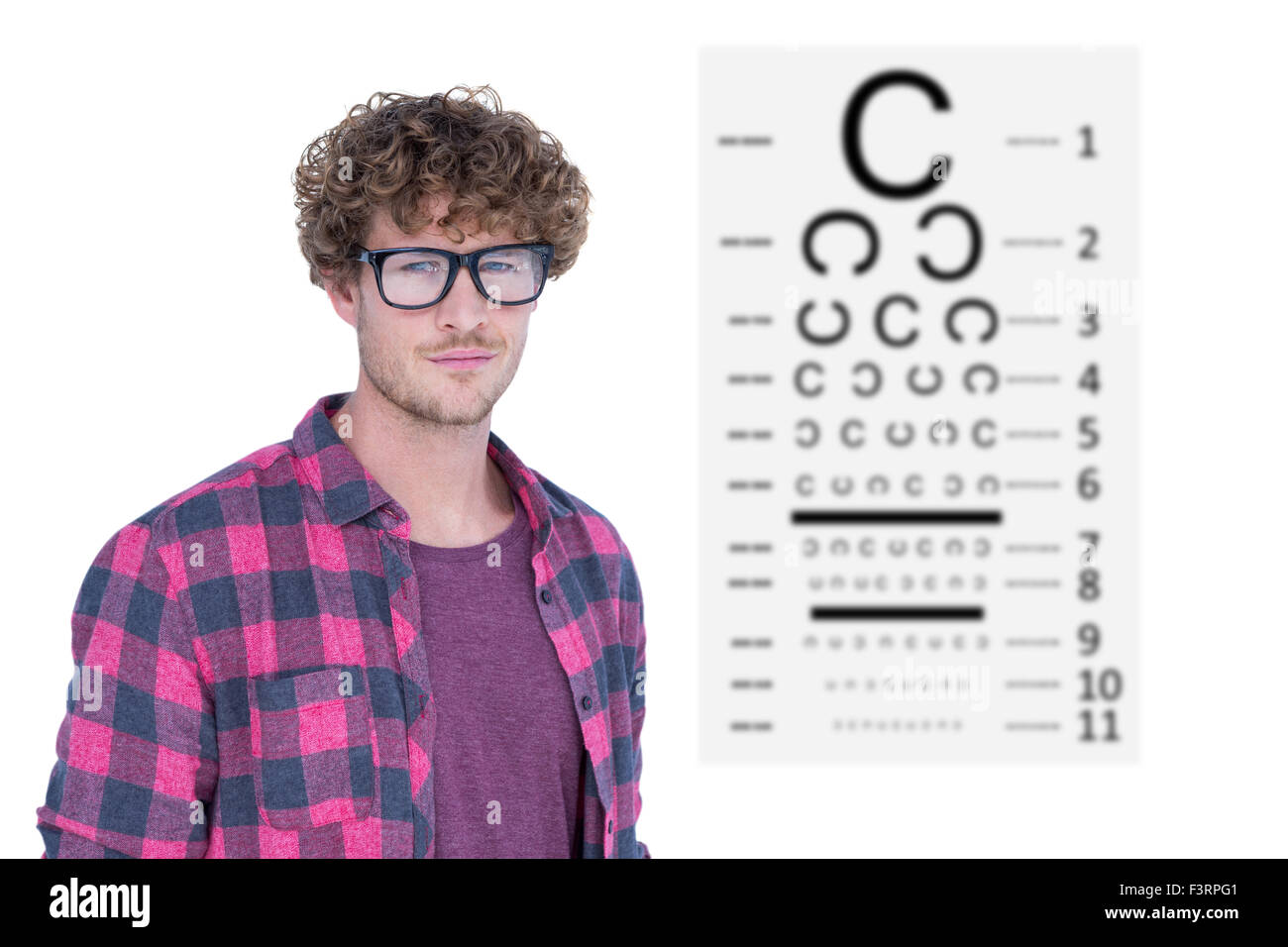Composite image of handsome man wearing geek glasses over white background Stock Photo