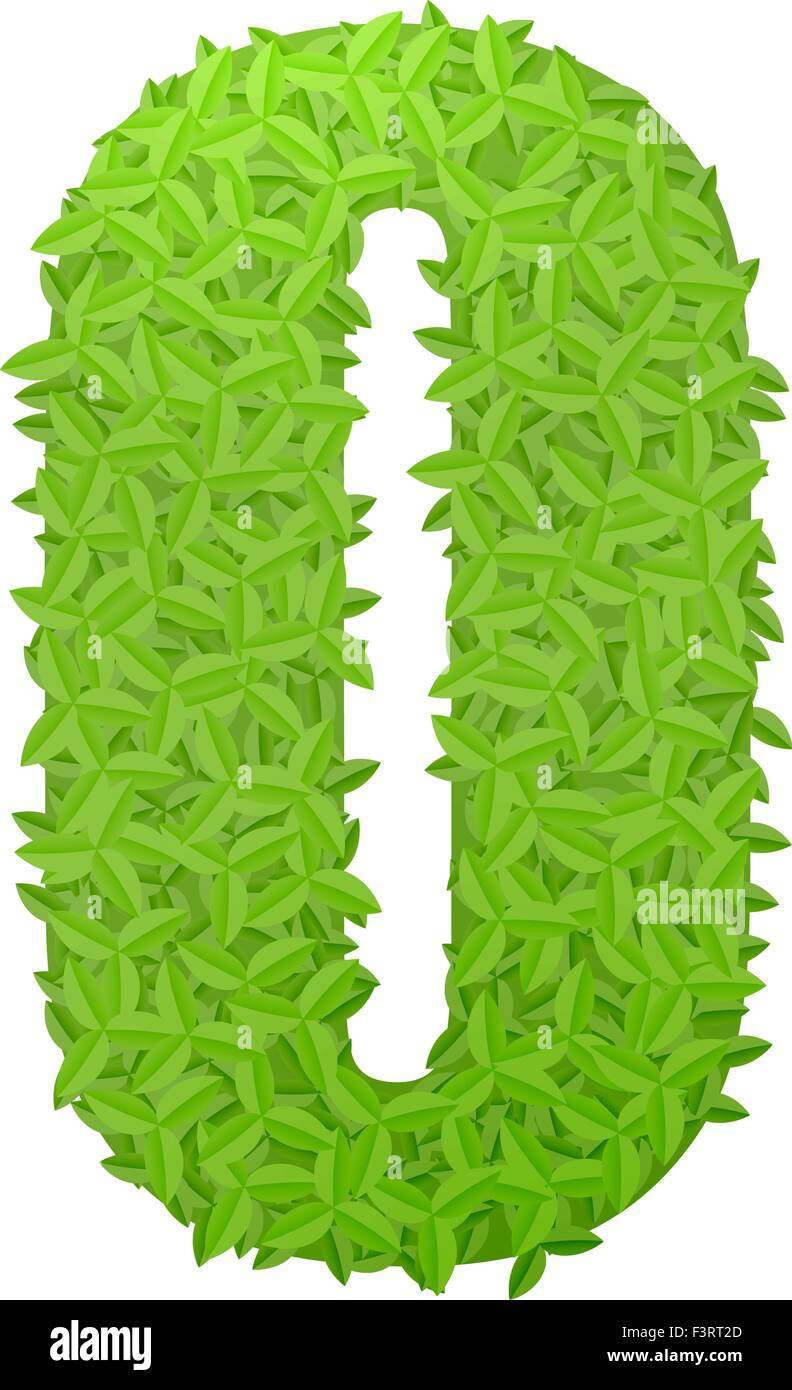 Number 0 consisting of green leaves Stock Vector