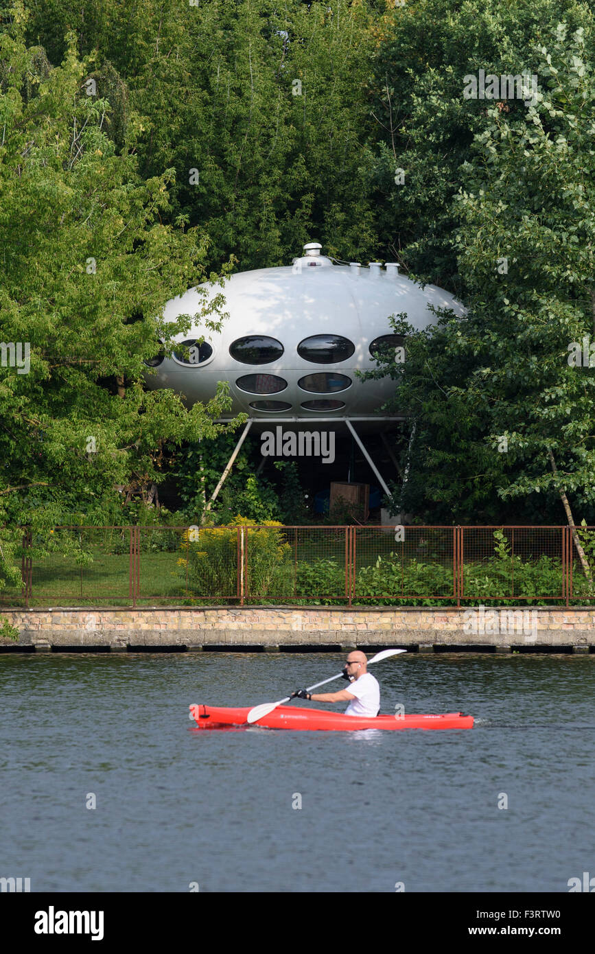 Berlin. Germany. The Futuro 13. The Futuro House is a prefabricated house designed in 1968 by Finnish architect Matti Suuronen. Stock Photo