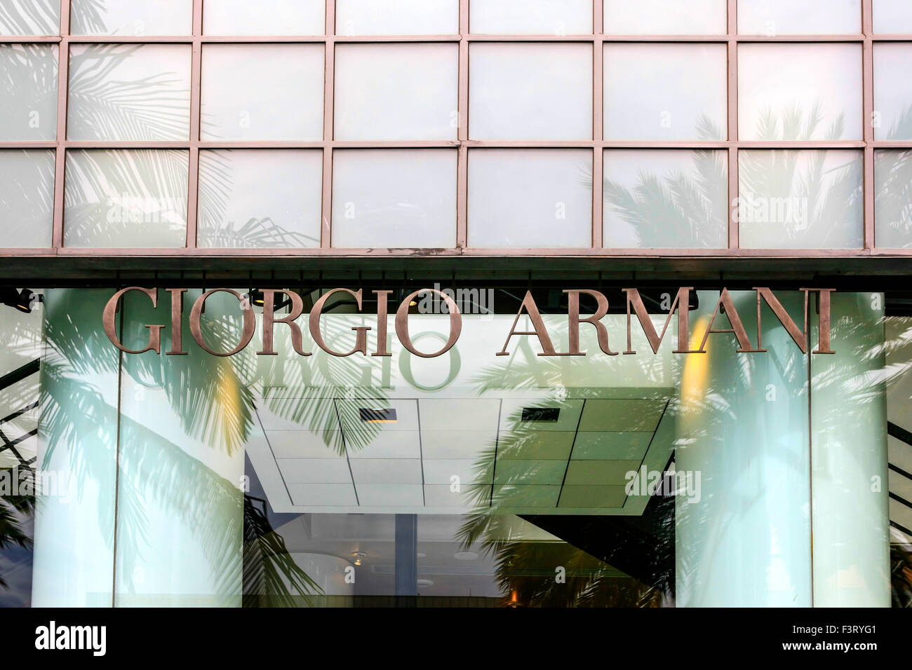 Giorgio Armani store overhead sign on Rodeo Drive in Beverly Hills ...