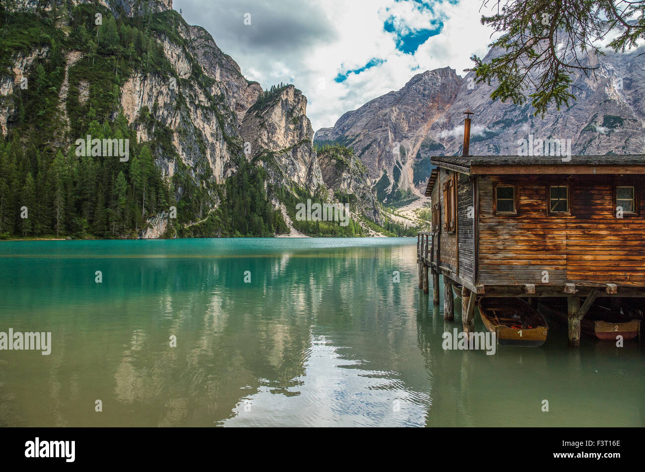Italy Sudtirol Lake of Braies Stock Photo